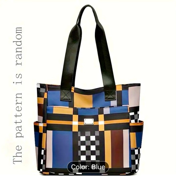 NWOT-Trendy Checkered Colorblock Tote Bag-Large Capacity Handbag, 11”x 12”x 6” - Picture 5 of 5